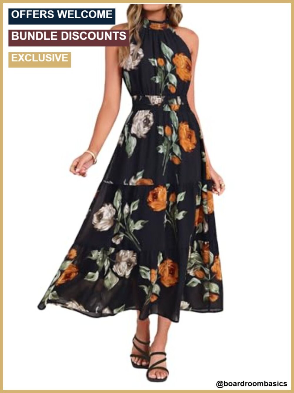Halter Floral Maxi Dress Smocked Waist Tiered Boho Vacation Sundress